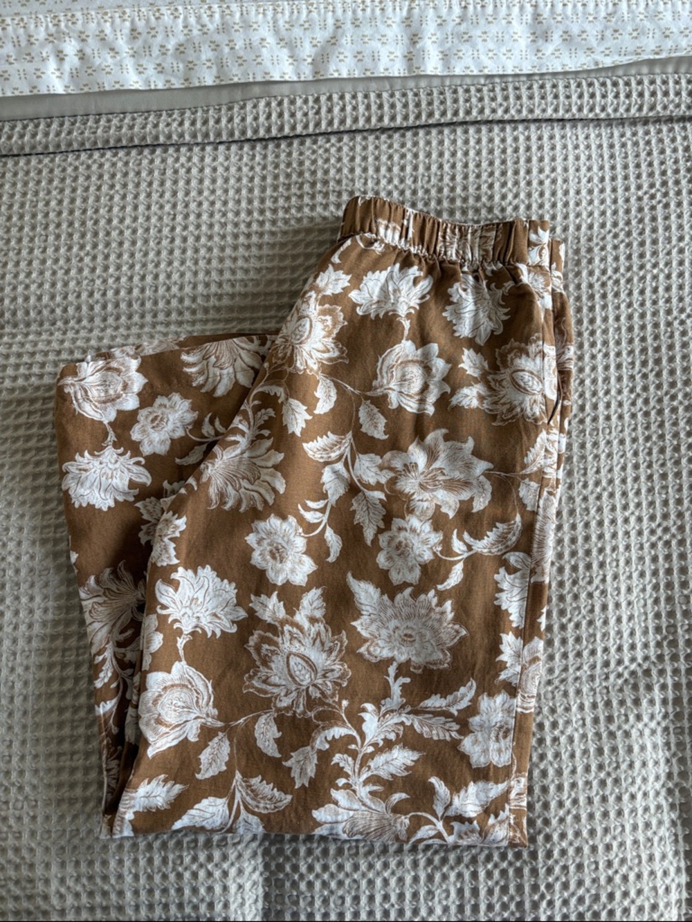 LOFT Wide Leg Pants in Brown and White Floral